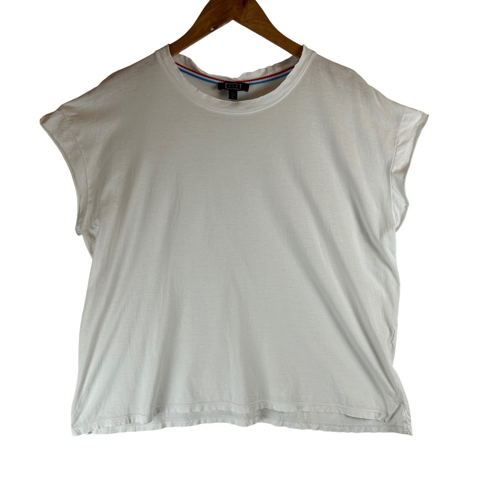 AYR White Pima Cotton Relaxed Crew Neck Cap Sleeve T-Shirt Womens Large 10116